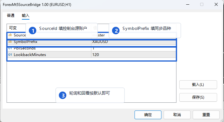 源端输入参数